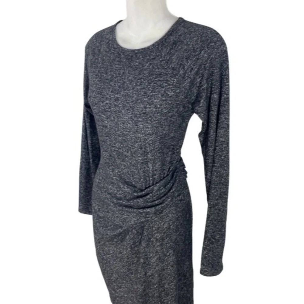 Athleta Solitude Black Marled Gathered Long sleeve knit dress O19